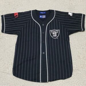 Vintage 90s Starter LA Raiders Pinstripe Baseball Jersey NFL Large Black Rare XL